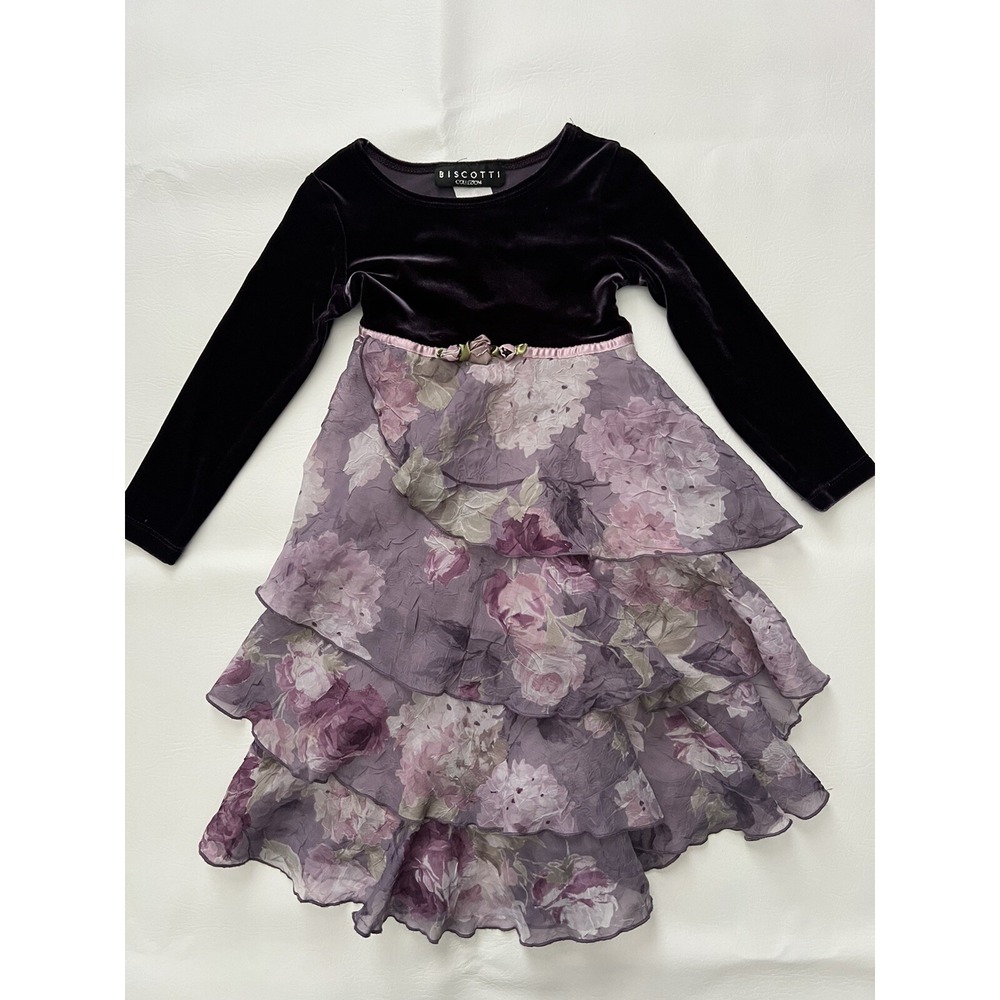 Biscotti Vintage Purple Velvet Dress Tiered Girls 4T Whimsigoth Party Pastel